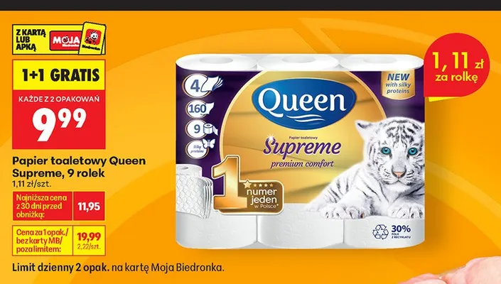 Papier toaletowy Queen Supreme 9-pak promocja w Biedronka