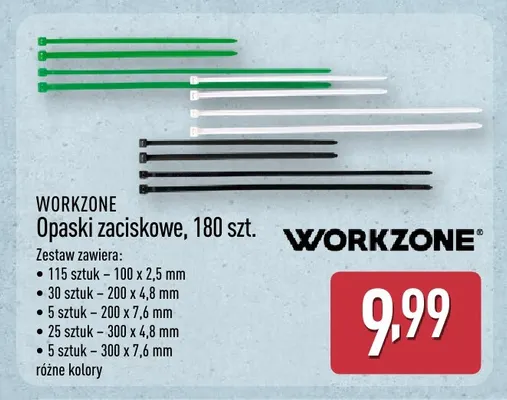 Opaski zaciskowe 180 szt. Workzone promocja w Aldi