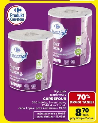 Ręcznik papierowy Carrefour Essential Super Odporny 340 listków promocja w Carrefour