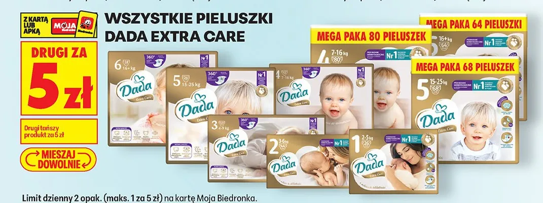 Pieluszki Dada Extra Care Mega Paka 6 promocja w Biedronka