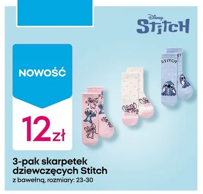 Skarpetki dziewczęce Disney Stitch 3-pak rozmiary 23-30 promocja w Pepco
