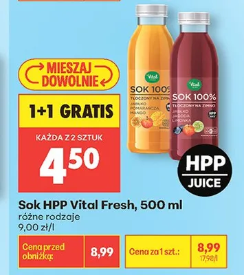 Sok HPP Vital Fresh promocja w Biedronka