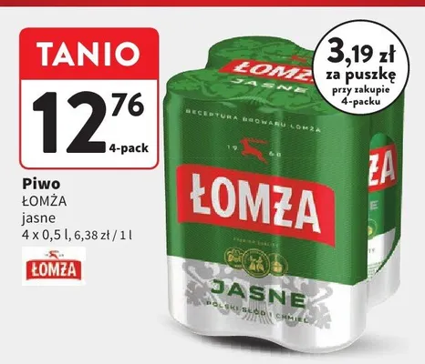 Piwo Łomża jasne 4-pack promocja w Intermarche