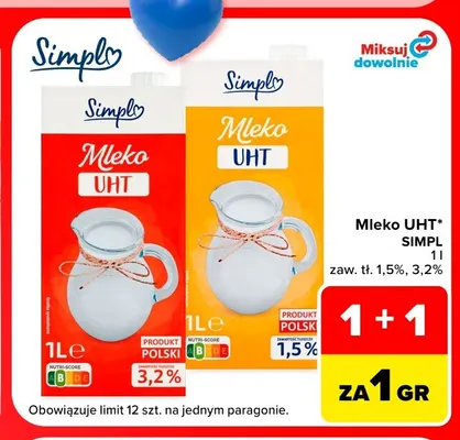Mleko UHT Simply 3,2% promocja w Carrefour