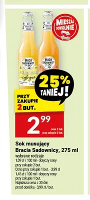 Sok musujący Bracia Sadownicy tłoczone jabłko z cytryną 275 ml promocja w Twój Market