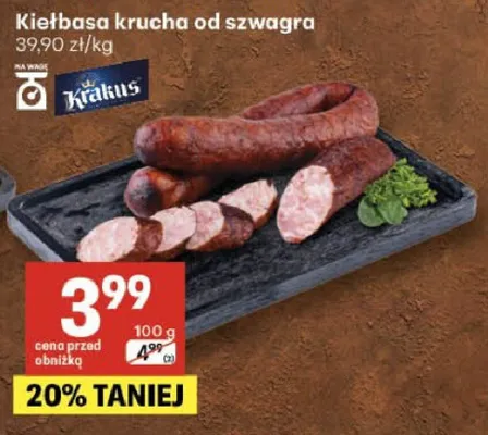 Kiełbasa krucha od szwagra Krakus promocja w Delikatesy Centrum