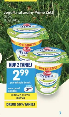 Jogurt naturalny Primo Zott promocja w Delikatesy Centrum