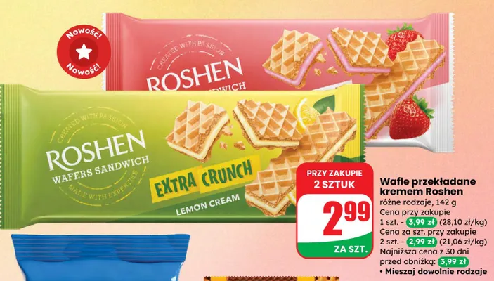 Wafle przekładane kremem różne rodzaje promocja w Dino