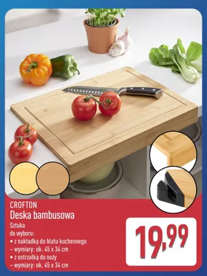 Deska bambusowa z nakładką do blatu kuchennego Crofton 45x34 cm promocja w Aldi