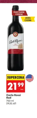 Wino czerwone półwytrawne Carlo Rossi Red promocja w Biedronka