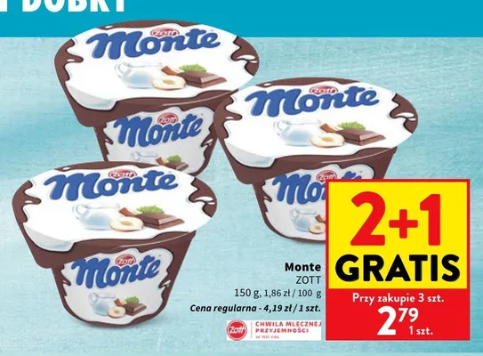 Deser mleczny Monte Zott promocja w Intermarche
