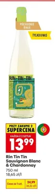 Wino półsłodkie białe Rin Tin Tin Sauvignon Blanc & Chardonnay promocja w Biedronka