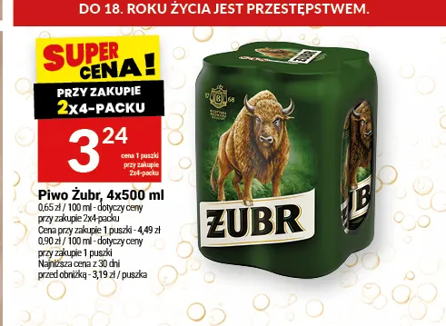 Piwo Żubr 4-pak 500 ml promocja w Twój Market