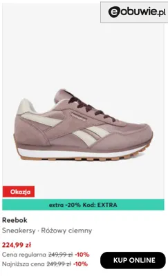 Sneakersy różowy ciemny Reebok promocja w eobuwie.pl
