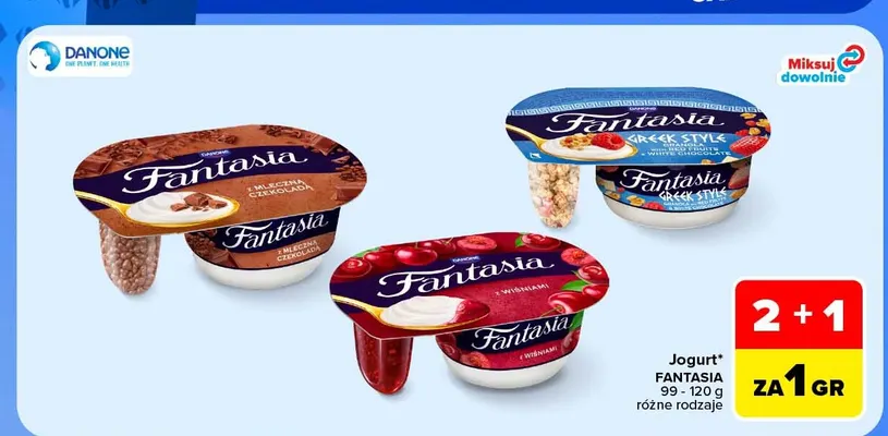 Jogurt Fantasia z mleczną czekoladą Danone promocja w Carrefour Market