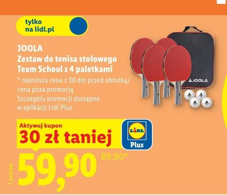 Zestaw do tenisa stołowego Team School z 4 paletkami promocja w Lidl