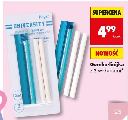 Gumka-linijka Kayet z 2 wkładami promocja w Biedronka