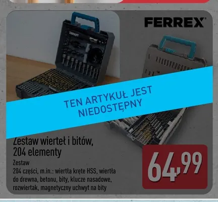 Zestaw wierteł i bitów 204 elementy Ferrex promocja w Aldi