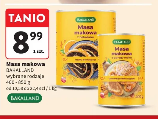 Masa makowa z białego maku Bakalland promocja w Intermarche