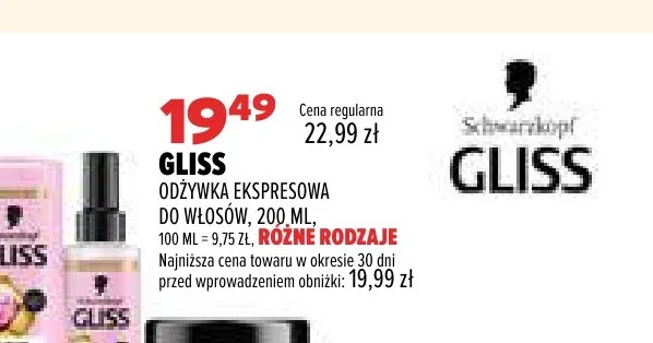 Odżywka ekspresowa do włosów Gliss promocja w Drogerie Natura