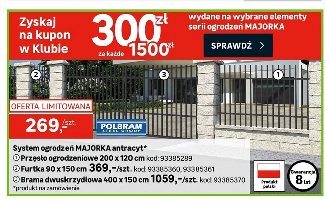 Brama dwuskrzydłowa Polbram Majorka promocja w Leroy Merlin