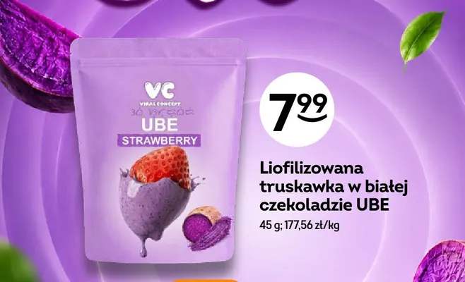 Liofilizowana truskawka w białej czekoladzie UBE Viral Concept promocja w Żabka