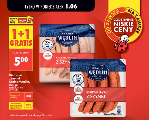 Kiełbaski z szynki Kraina Wędlin promocja w Biedronka