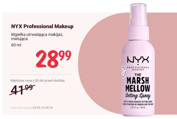 Mgiełka utrwalająca makijaż matująca NYX Professional Makeup promocja w Rossmann