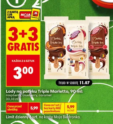 Lody na patyku Marletto Triple Joy Caramel promocja w Biedronka
