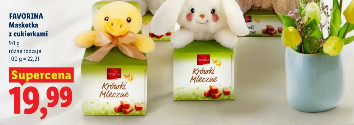 Maskotka z cukierkami różne rodzaje Favorina promocja w Lidl