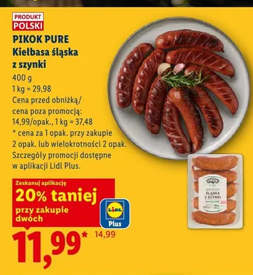 Kiełbasa śląska z szynki Pikok Pure promocja w Lidl