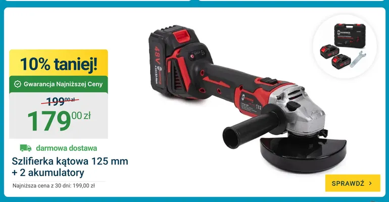 Szlifierka kątowa 125 mm + 2 akumulatory Hammer promocja w ERLI