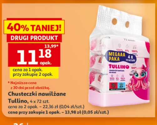 Chusteczki nawilżane Tullino 4-pak promocja w Auchan