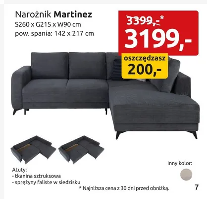 Narożnik Martinez S260xG215xW90cm pow. spania: 142x217cm promocja w Black Red White