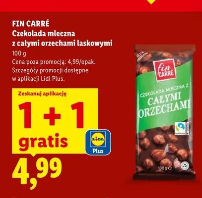Czekolada mleczna z całymi orzechami laskowymi FIN CARRÉ promocja w Lidl