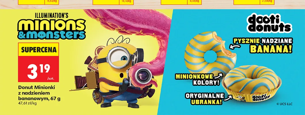 Donut Minionki z nadzieniem bananowym Dooti Donuts promocja w Biedronka