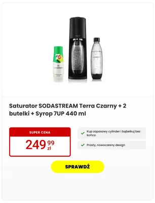 Saturator SODASTREAM Terra Czarny + 2 butelki + Syrop 7UP 440ml promocja w Media Expert