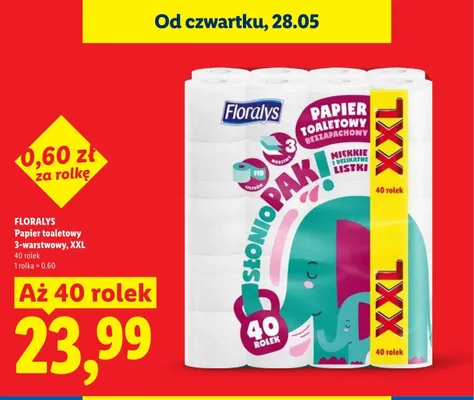 Papier toaletowy Floralys 3-warstwowy XXL bezzapachowy promocja w Lidl
