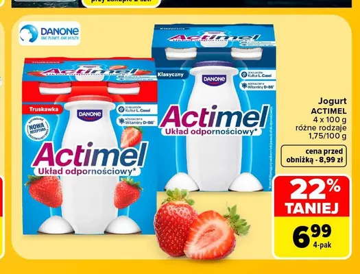 Jogurt Actimel truskawka 4-pak promocja w Carrefour