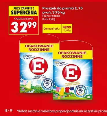 Proszek do prania E Do białych i jasnych tkanin promocja w Biedronka