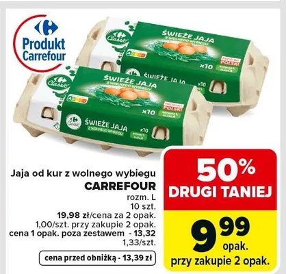 Jaja od kur z wolnego wybiegu rozmiar L promocja w Carrefour Market