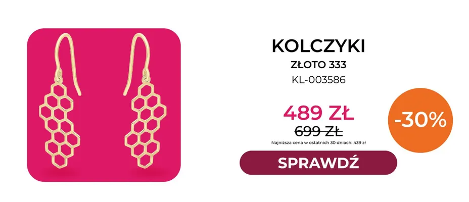 Kolczyki złoto 333 KL-003586 Briju promocja w Briju