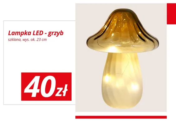 Lampka LED grzyb szklana wys. ok. 23 cm promocja w KiK