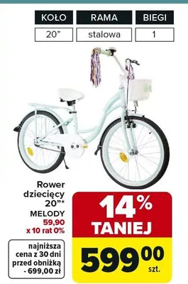 Rower dziecięcy 20" Melody promocja w Carrefour