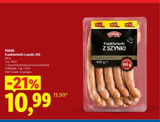 Frankfurterki z szynki XXL Pikok promocja w Lidl