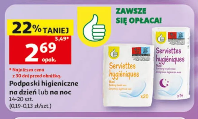 Podpaski higieniczne na noc promocja w Auchan