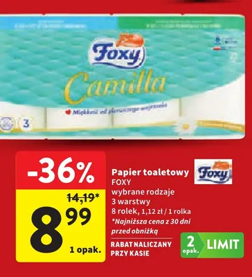 Papier toaletowy Foxy 3 warstwy 8-pak promocja w Intermarche