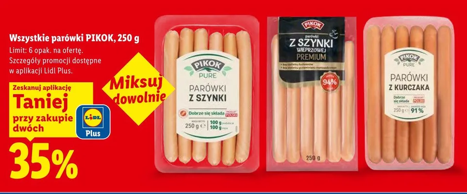 Parówki z szynki Pikok Pure promocja w Lidl