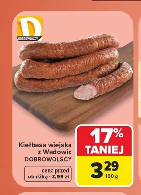 Kiełbasa wiejska z Wadowic Dobrowolscy promocja w Carrefour