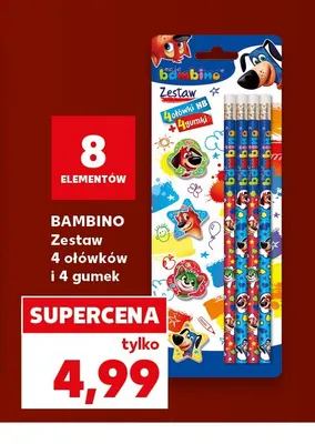 Zestaw 4 ołówków i 4 gumek Bambino promocja w Kaufland